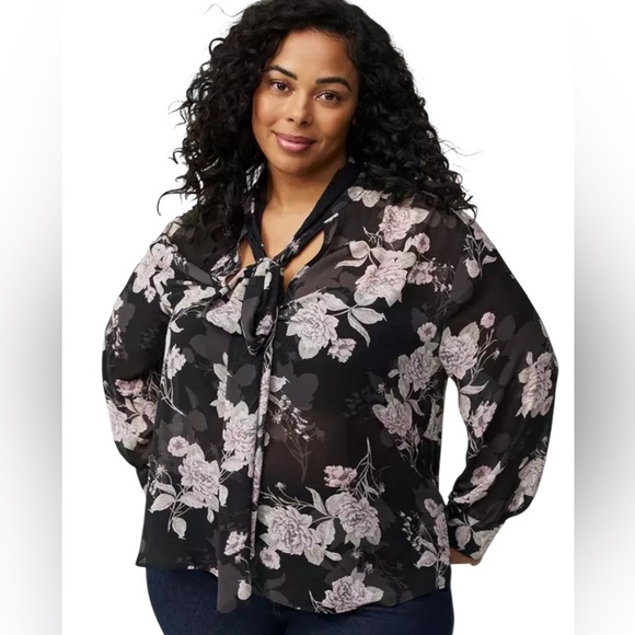 Torrid Chiffon Floral Tie Front Blouse NWT Black 1X (14/16) - Picture 1 of 8